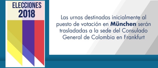 Las urnas destinadas inicialmente al puesto de votación en München serán trasladadas a la sede del Consulado General de Colombia en Frankfurt