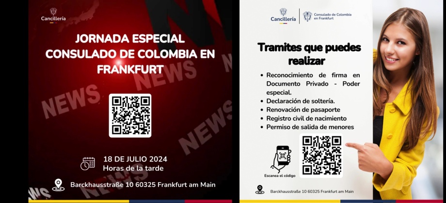 Jornada Especial en el Consulado de Colombia en Frankfurt el 18 de julio de 2024