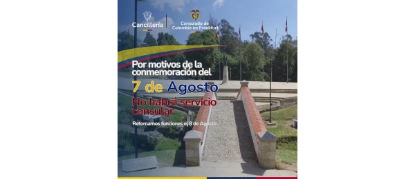 El Consulado de Colombia en Frankfurt no tendrá atención al público el 7 de agoto de 2024